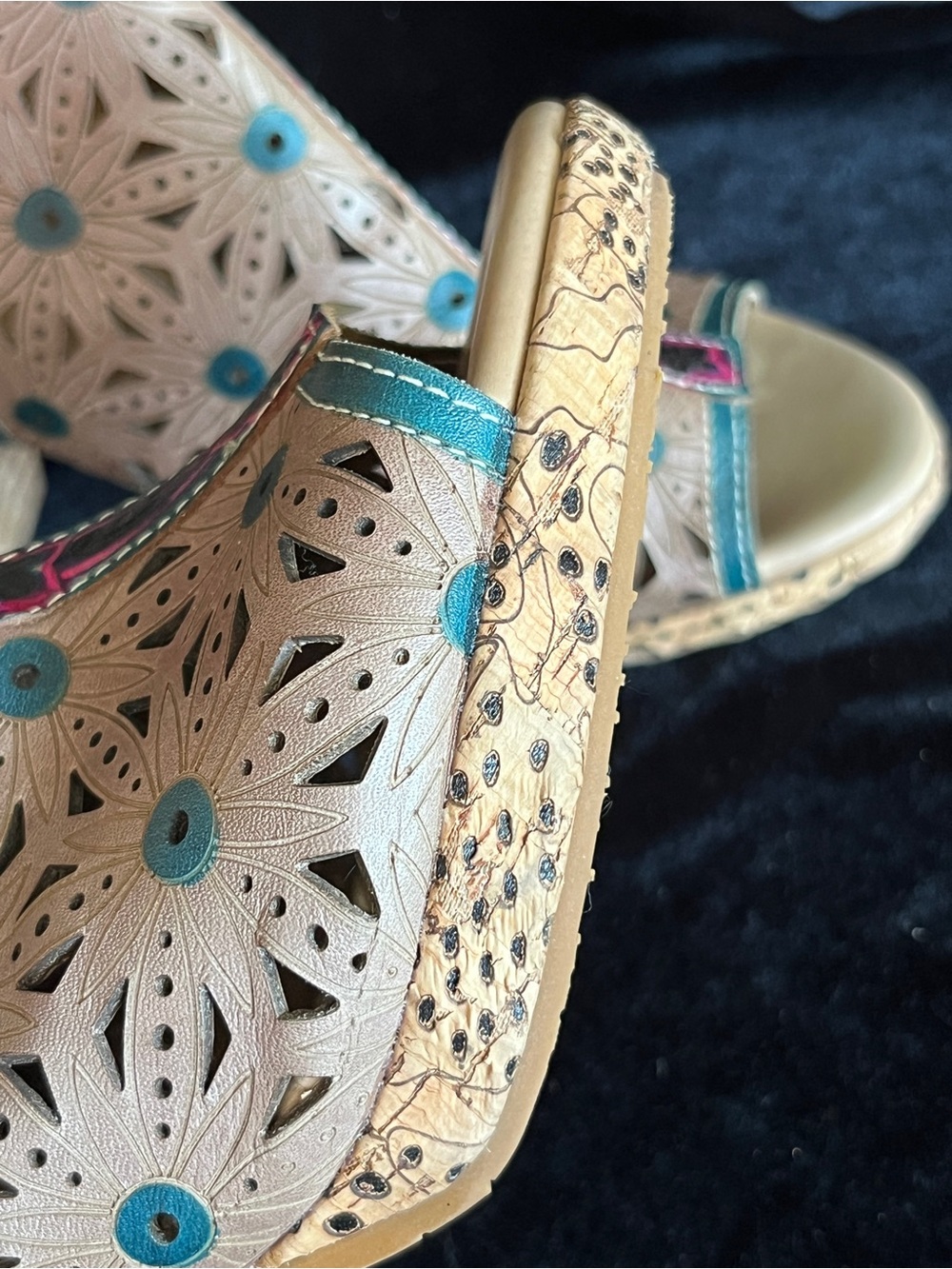 L' ARTISTE Spring Step Marjan Sandals Women's Size 38 US 7.5-8 Tan Aqua Purple - Picture 7 of 13